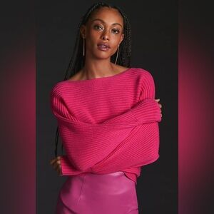 By Anthropologie Fuchsia Pink The Kendall Mock-Neck Sweater Ribbed